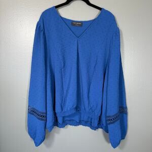Lane Bryant Blue Textured Crochet Lace Trim Peasant Top - 26 - Women's Plus Size